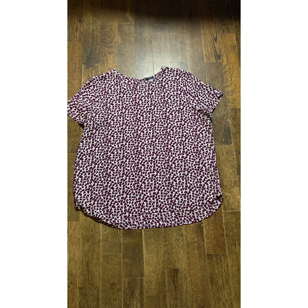 Ann Taylor Purple White Ginkgo Leaf Print Top Blouse Size XL